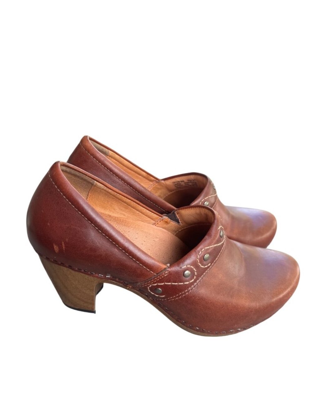 Dansko Riki Clogs Cognac Brown Leather Studded Size 41/ 10.5 -11 Comfort Shoes